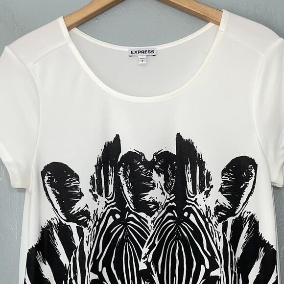 Express Zebra Shirt Size Small Stretch Knit Tee Top Avant Garde Safari Chic - Picture 2 of 8